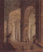 unknow artist The interior of a classical building,with soldiers guarding the entrance at the base of a set of steps Sweden oil painting reproduction